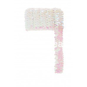 Pailettenband breed elastisch wit 3m