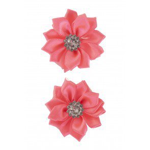 Bloem satijn met steen fel roze