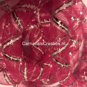 Tube mat felrose zilver/ wit streep